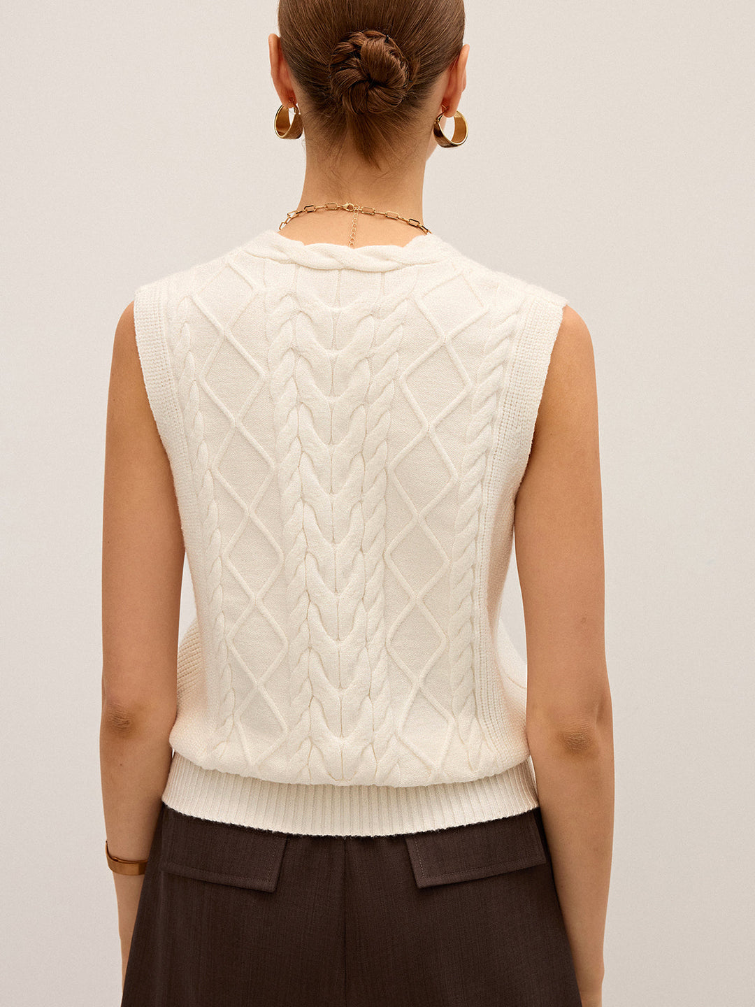 Cable-Knit V-Neck Sweater Vest
