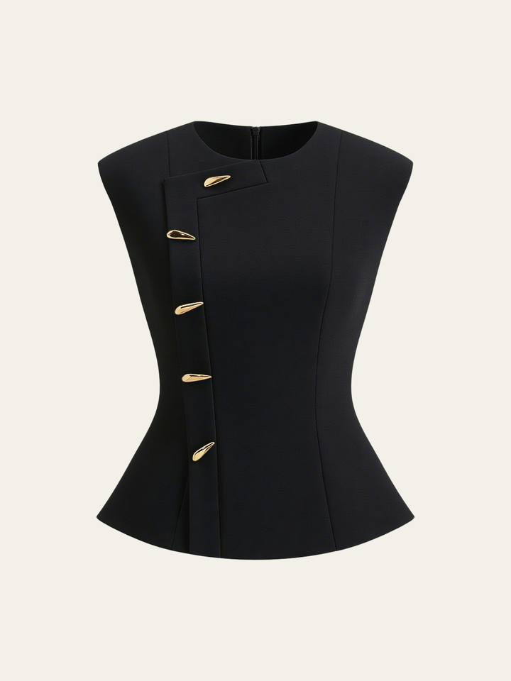 Sleeveless Peplum Top with Metal Buttons