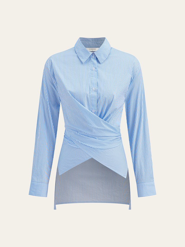 Striped Wrap Asymmetric Hem Shirt