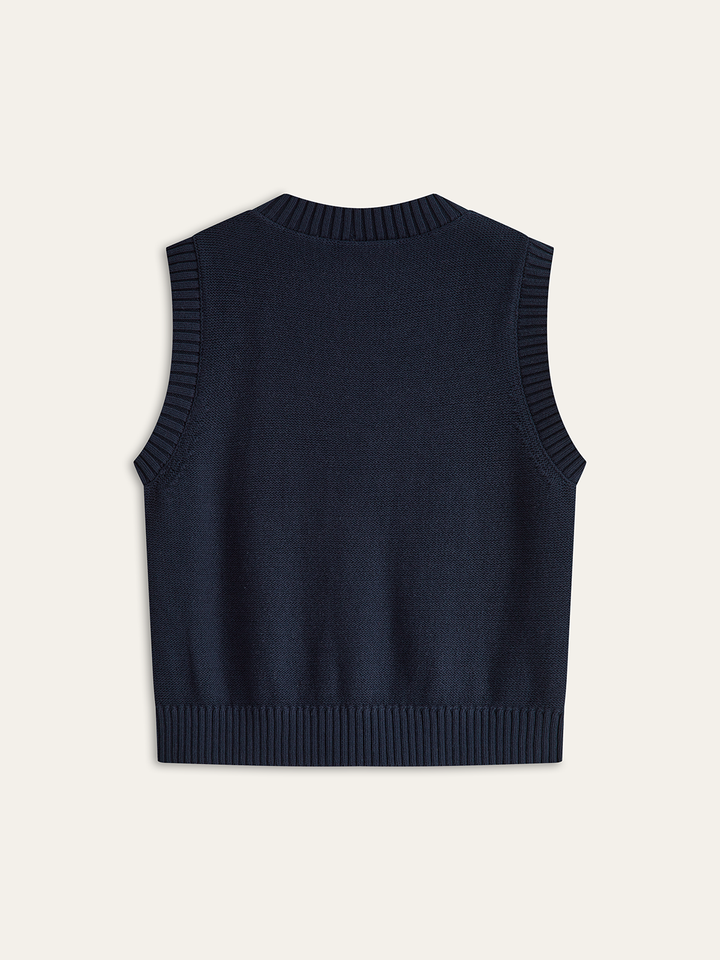 Cable-Knit Button V-Neck Vest