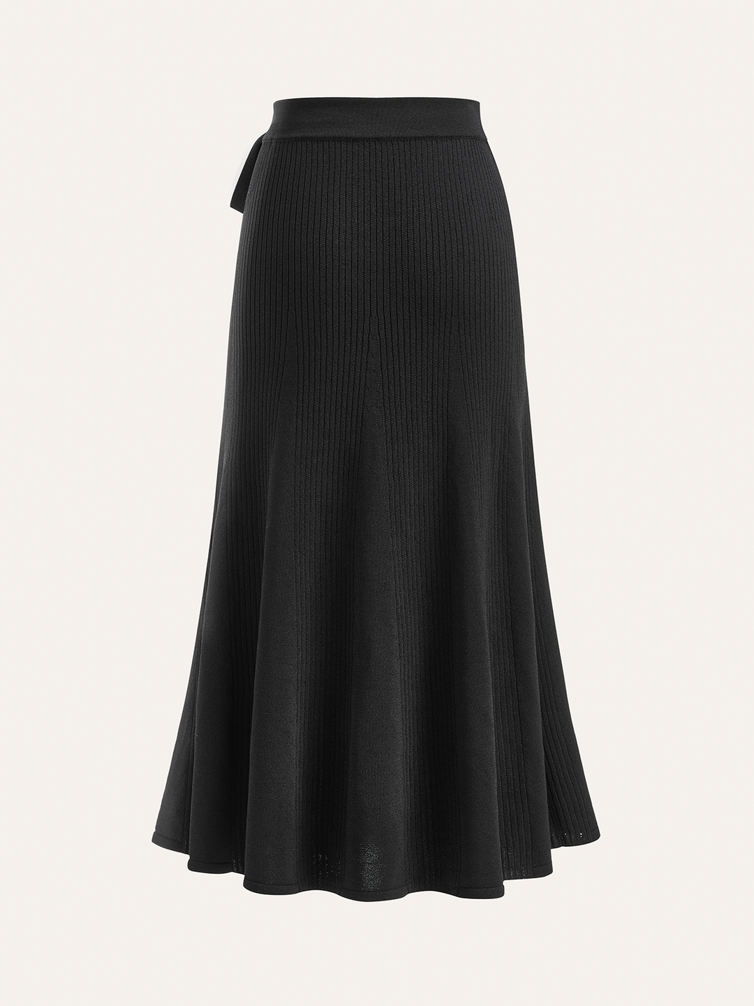 Contrast Bow Belt Ribbed Knit Midi Skirt