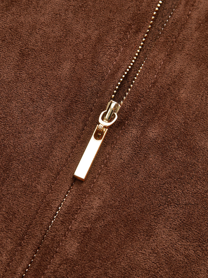 Suede Back Zip Ruched Short-Sleeve Top