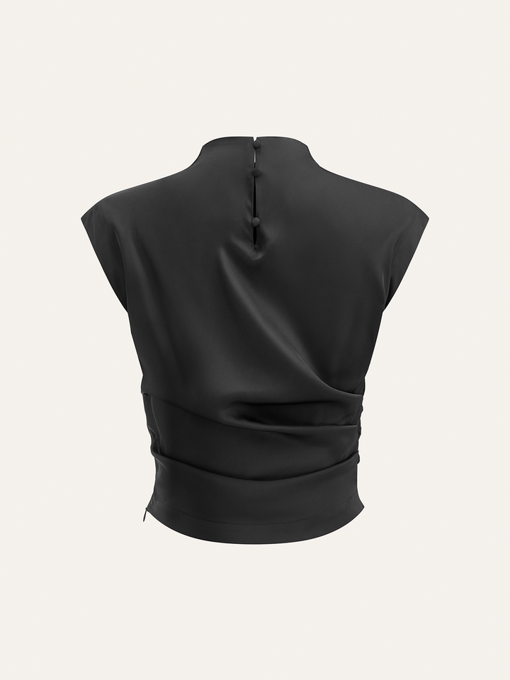 Mock Neck Cap Sleeve Ruched Top