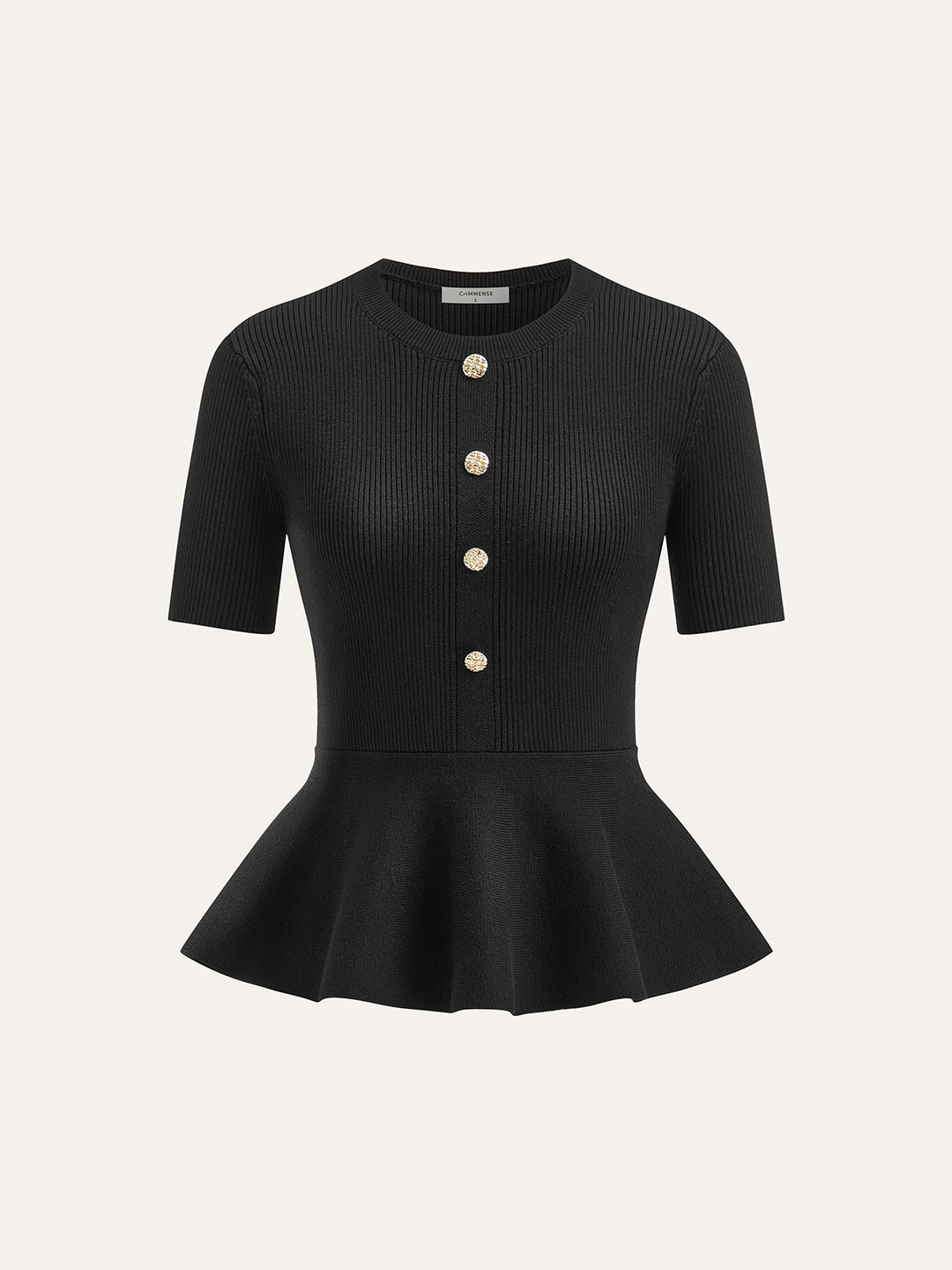 Metal Button Peplum Wool Knit Top