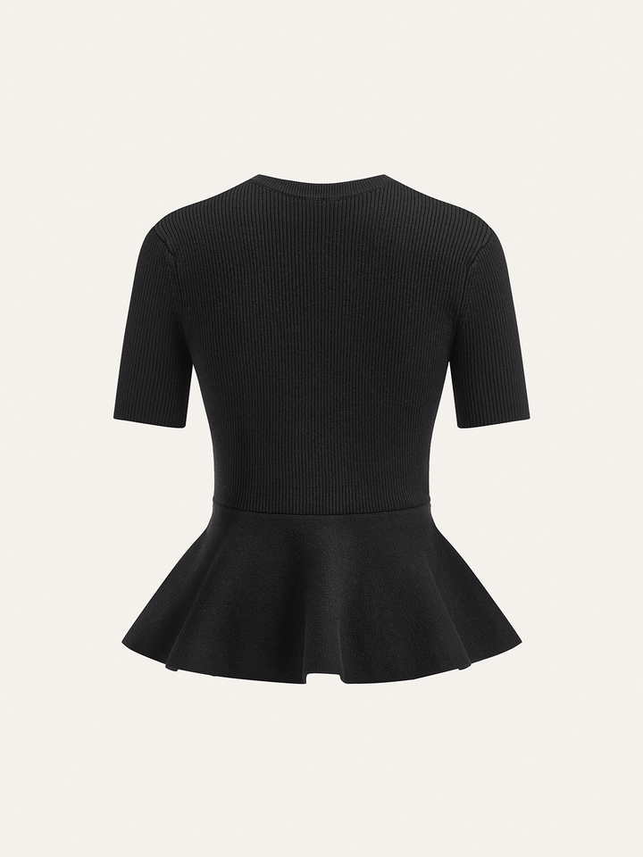 Metal Button Peplum Wool Knit Top