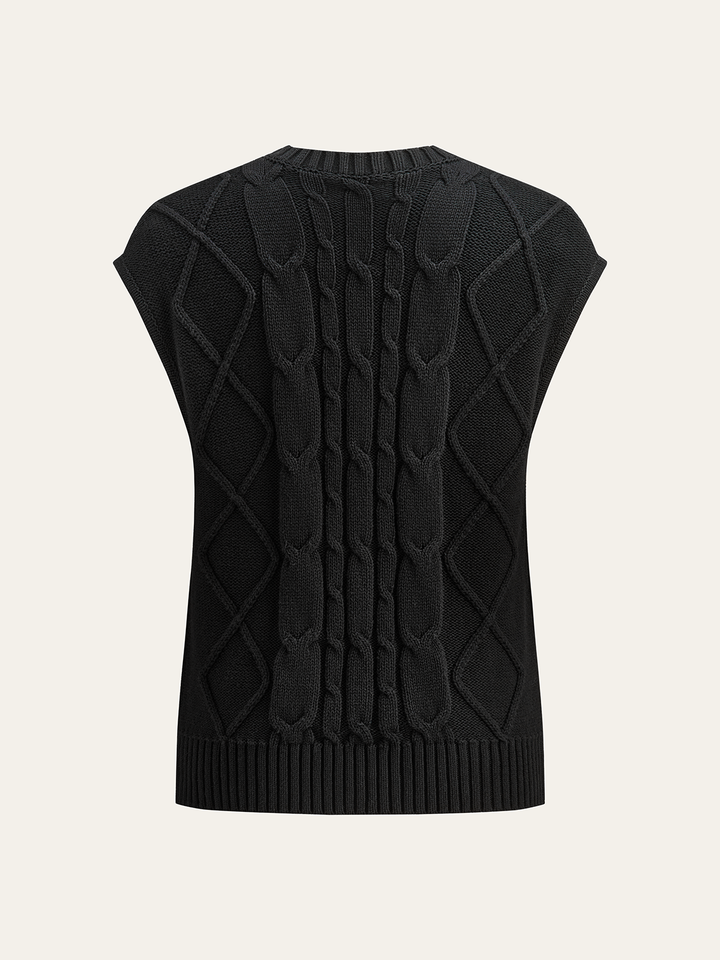 Cable-Knit Bow Cap Sleeve Vest