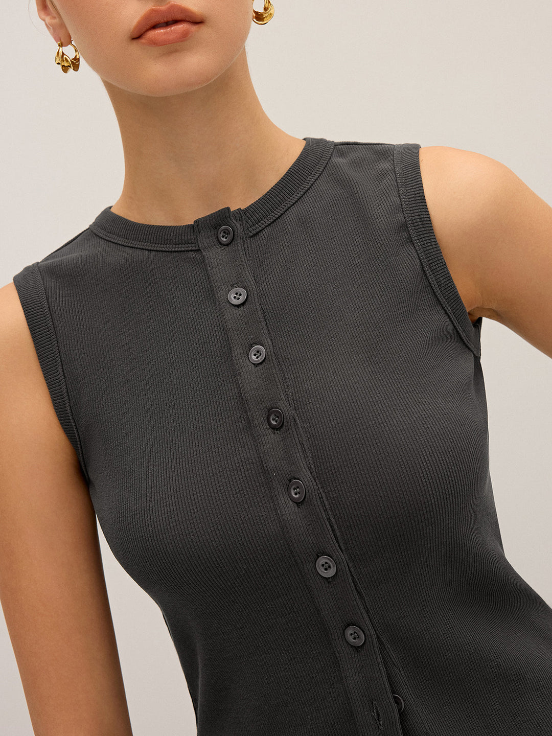 Cotton-Blend Ribbed Button Tank Top