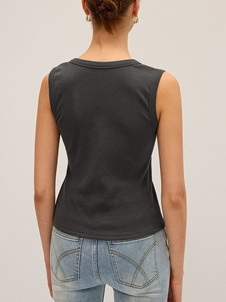 Cotton-Blend Ribbed Button Tank Top
