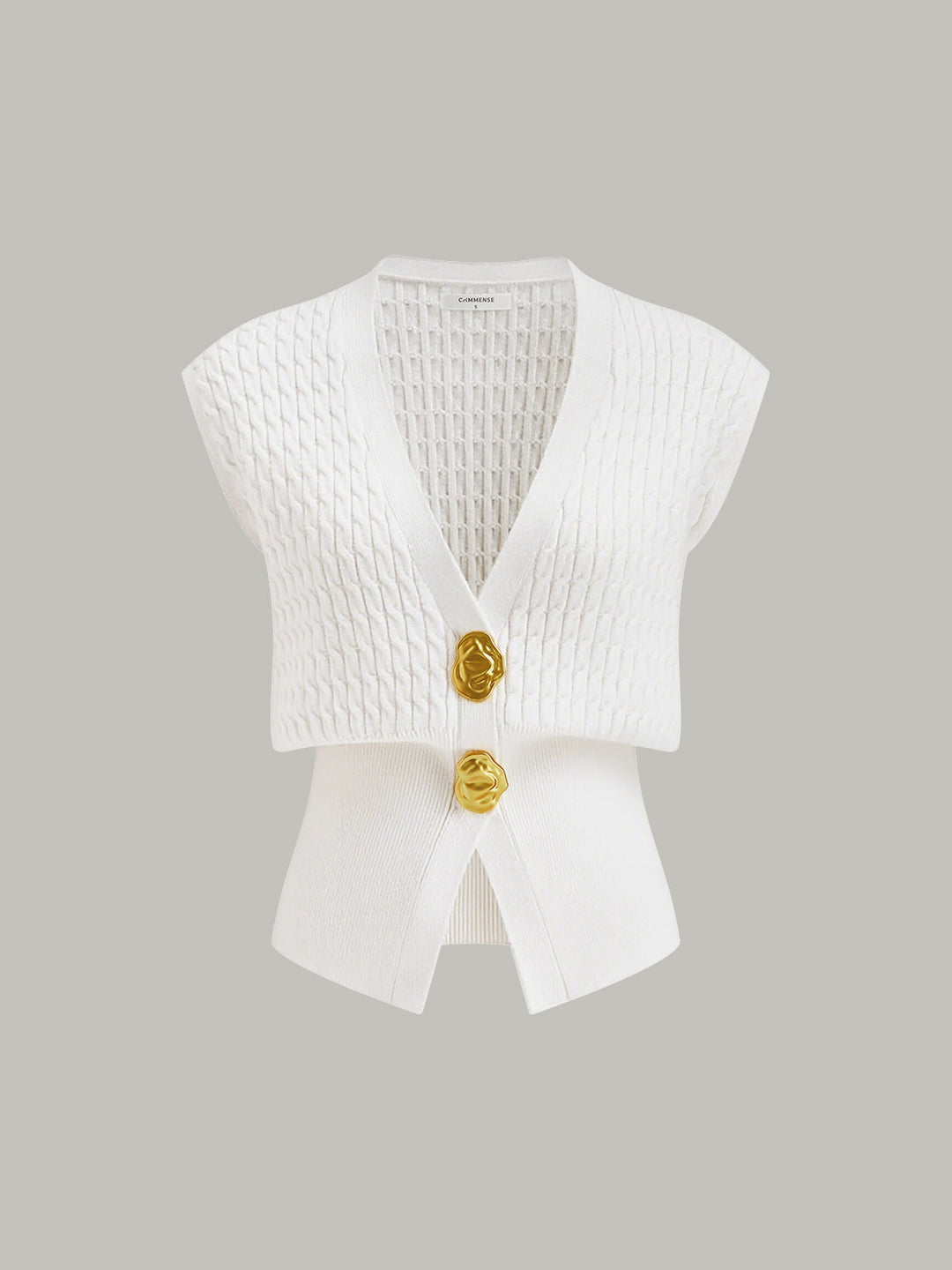 Metal Button Cable Knit Waist-Cinching Vest