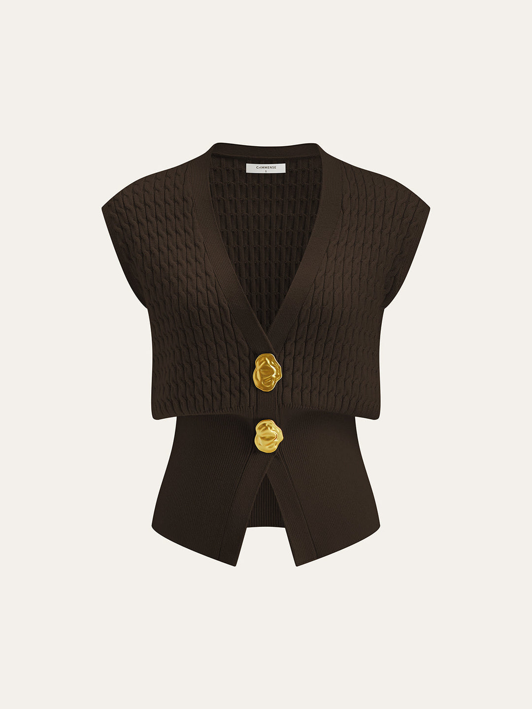 Metal Button Cable Knit Waist-Cinching Vest