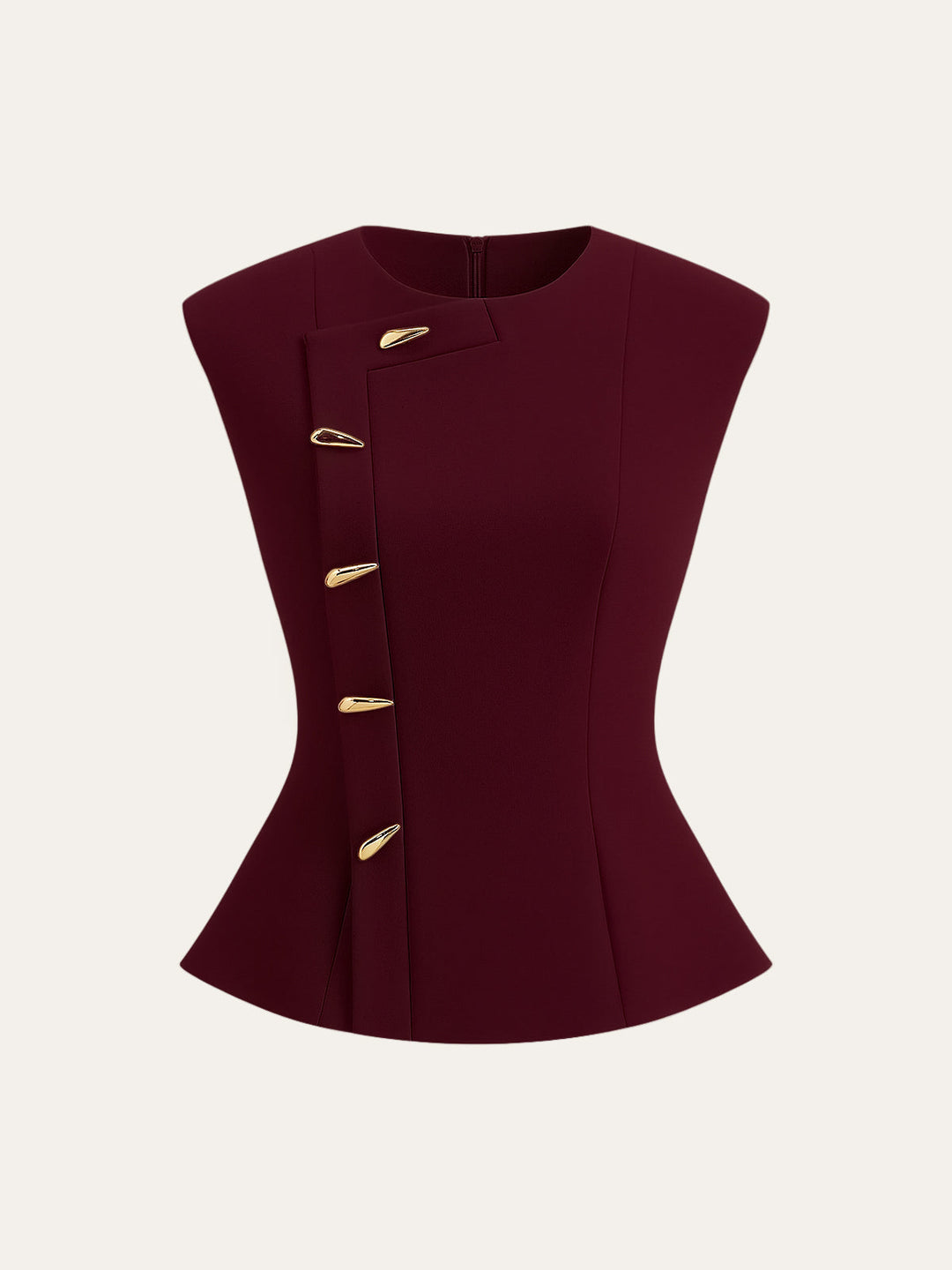 Sleeveless Peplum Top with Metal Buttons