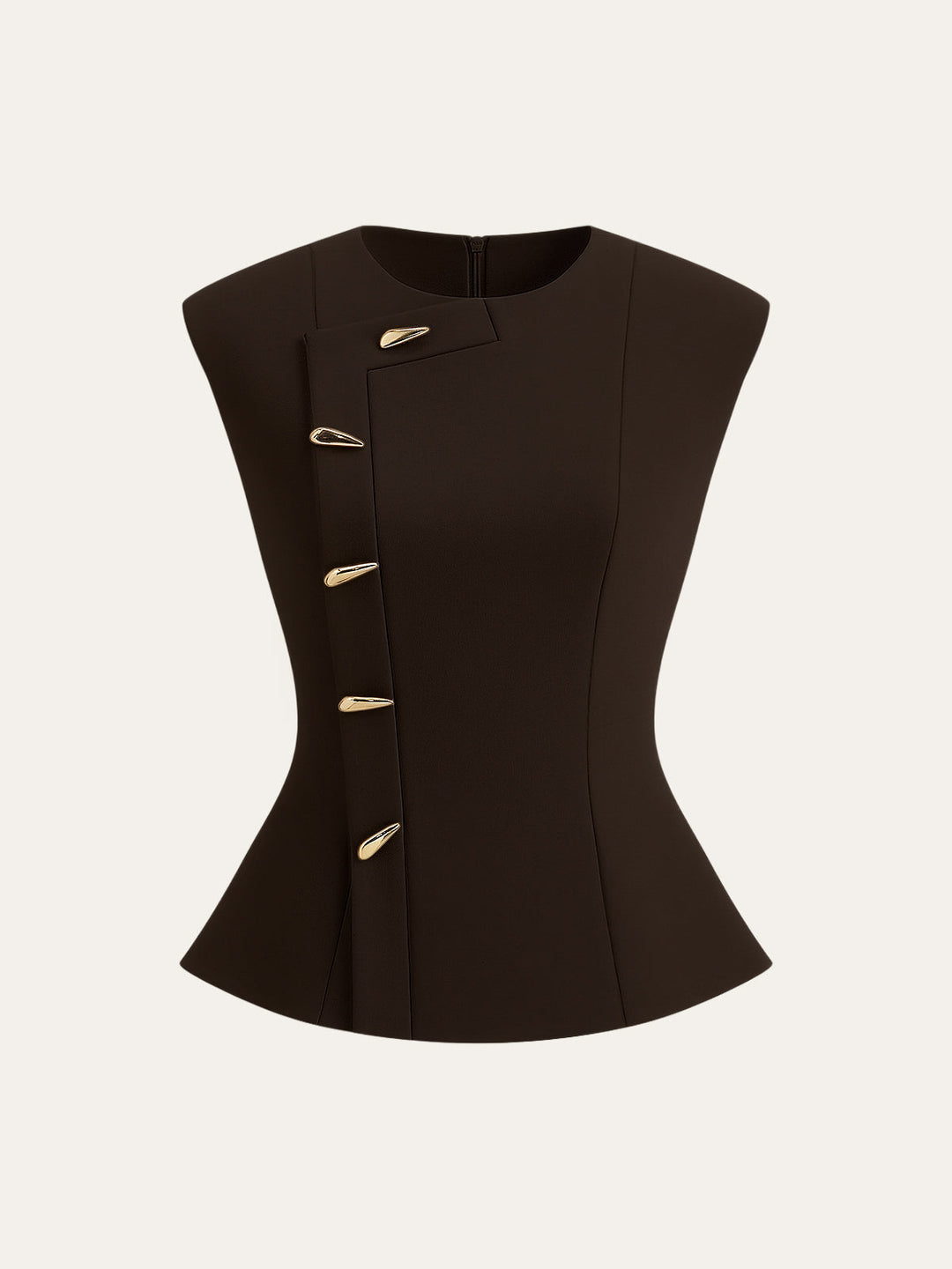 Sleeveless Peplum Top with Metal Buttons