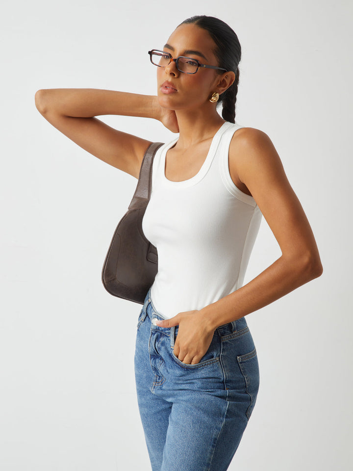 Ribbed Knit Crew Neck Tank Top