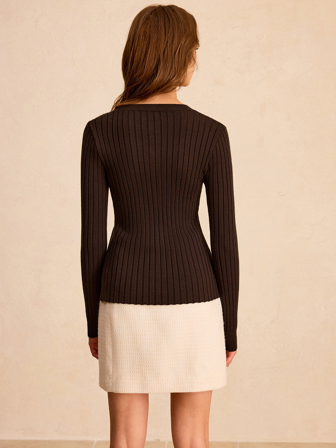 Ribbed Button-Front Knit Top