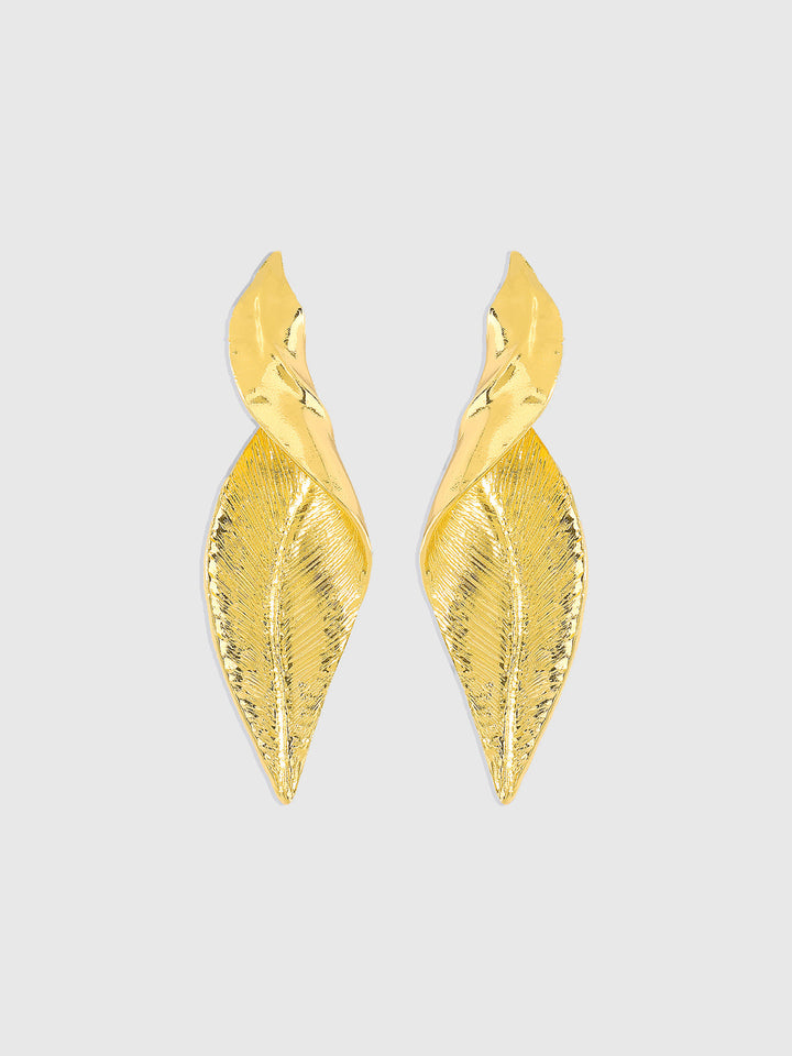 Golden Leaf-Shaped Drop Earrings