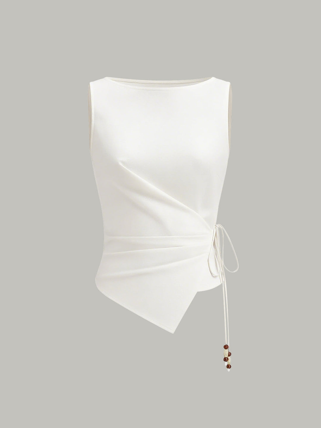 Asymmetric Wrap-Tie Sleeveless Top with Beaded String