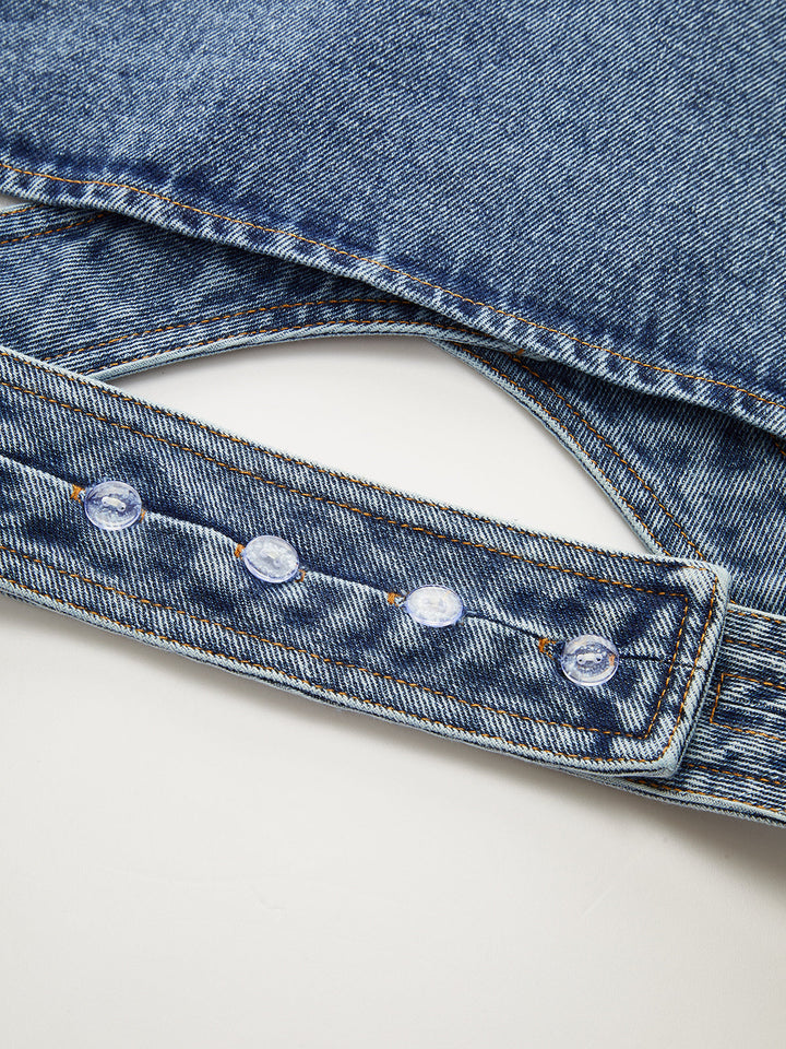 Asymmetric Wrap Denim Lapel Crop Vest