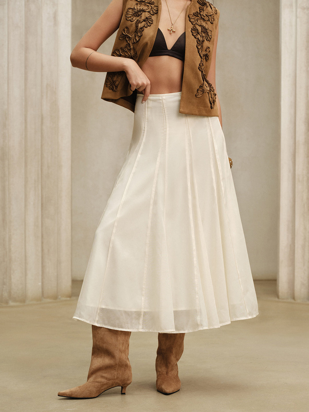 Semi-Sheer Chiffon Mid-Waist Maxi Skirt