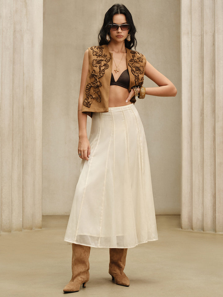 Semi-Sheer Chiffon Mid-Waist Maxi Skirt