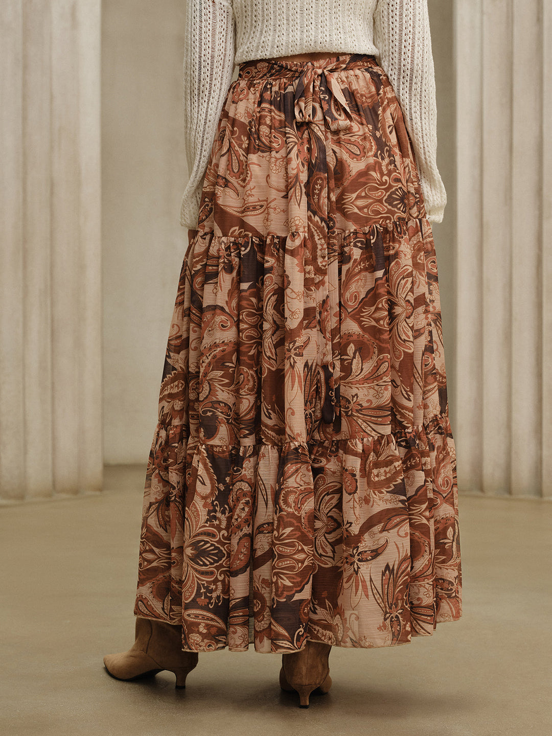 Boho Print Chiffon Maxi Skirt