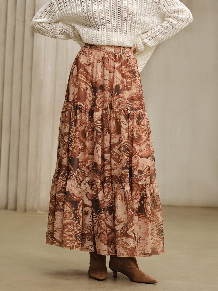 Boho Print Chiffon Maxi Skirt