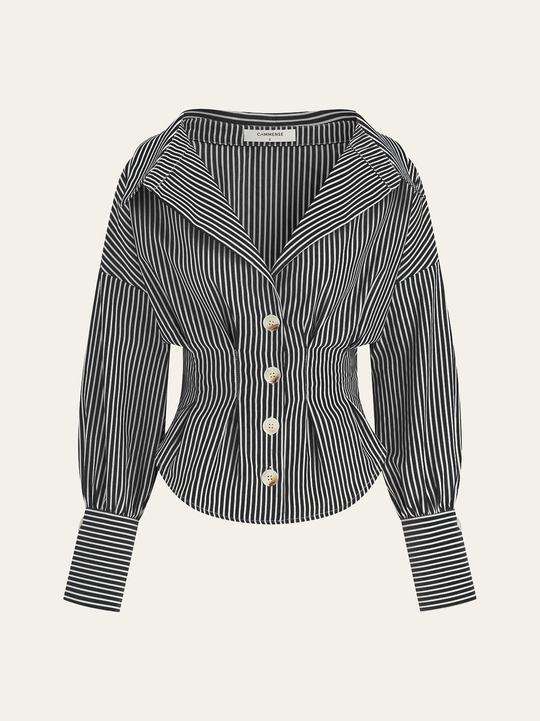 Striped Collared Shirt with Waist-Cinching Design