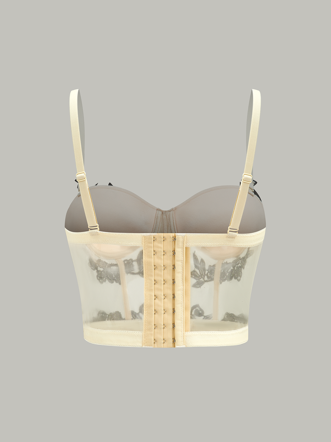 Semi-Sheer Floral Embroidery Mesh Corset Top