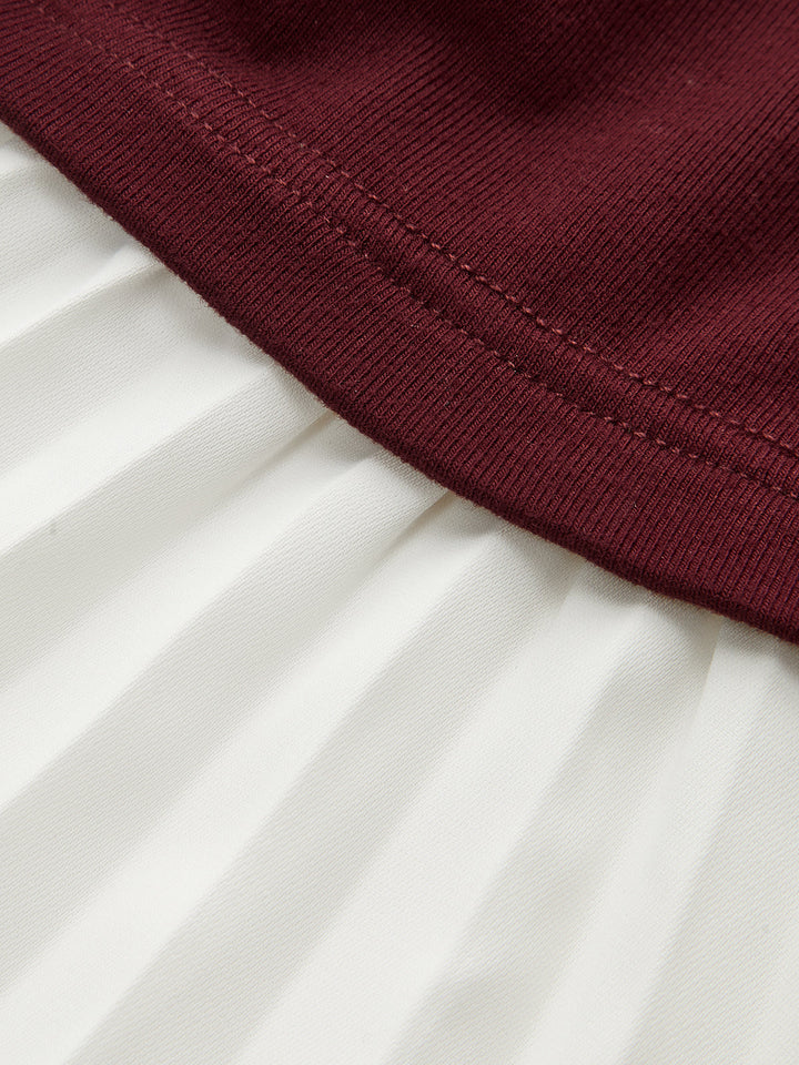 Contrast-Paneled Pleated Peplum T-Shirt