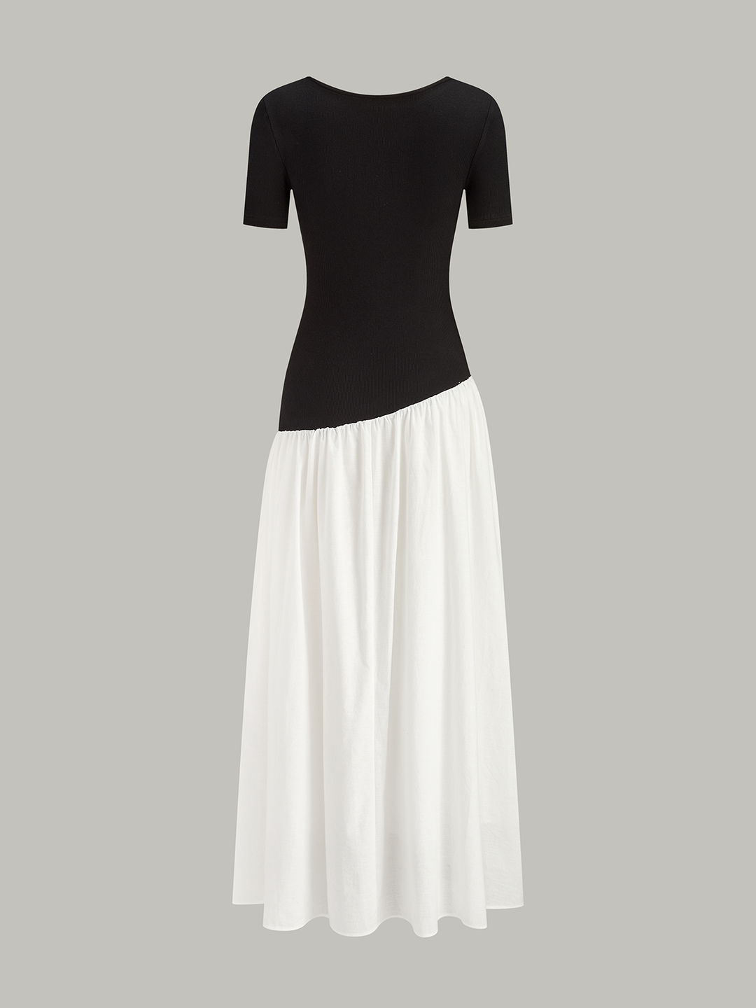 Crew Neck Contrast-Paneled Asymmetric Maxi Dress