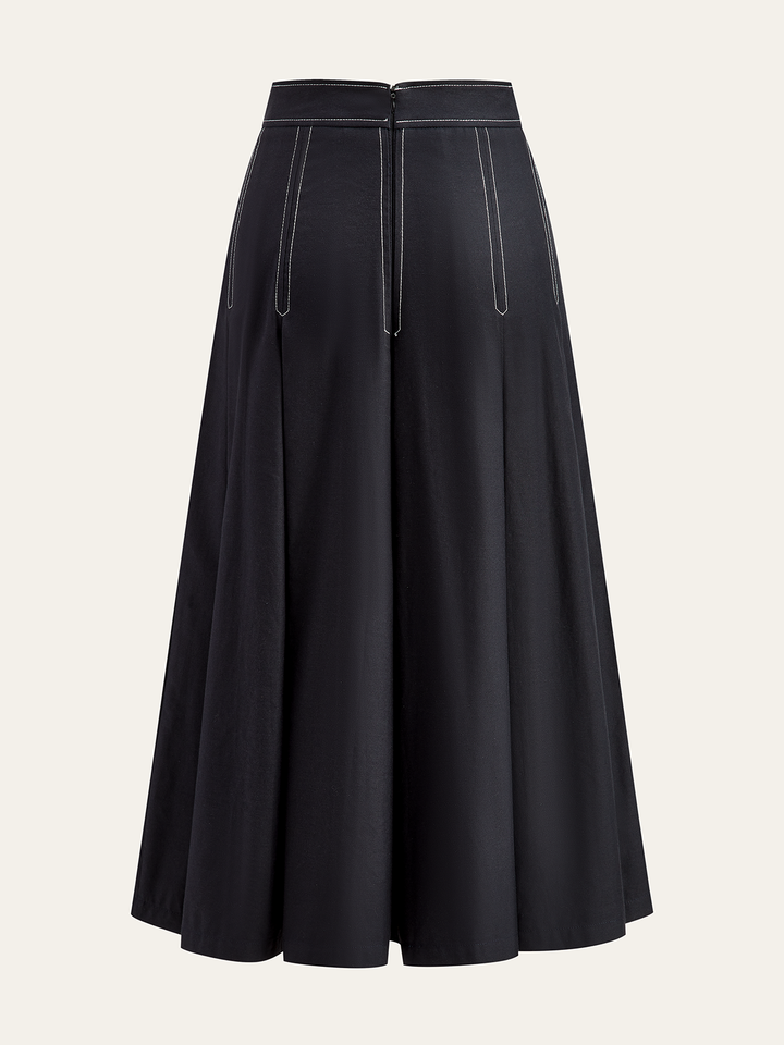 Metal Chain Detail Pleated Midi Skirt