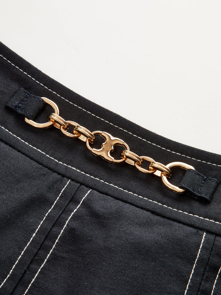 Metal Chain Detail Pleated Midi Skirt