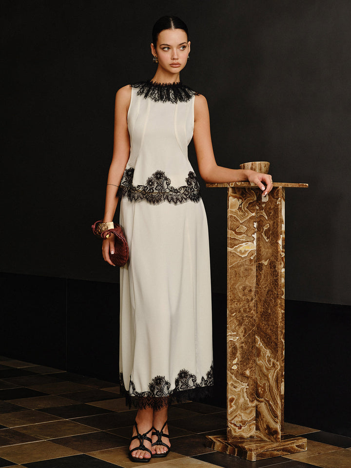 Lace Trim Top and Maxi Skirt Set