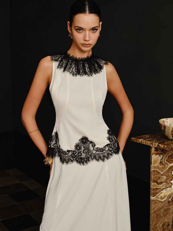 Lace Trim Top and Maxi Skirt Set