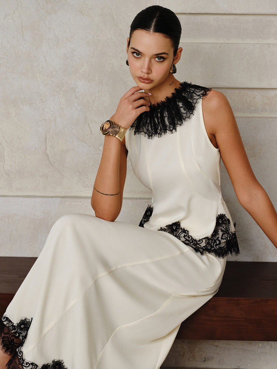 Lace Trim Top and Maxi Skirt Set