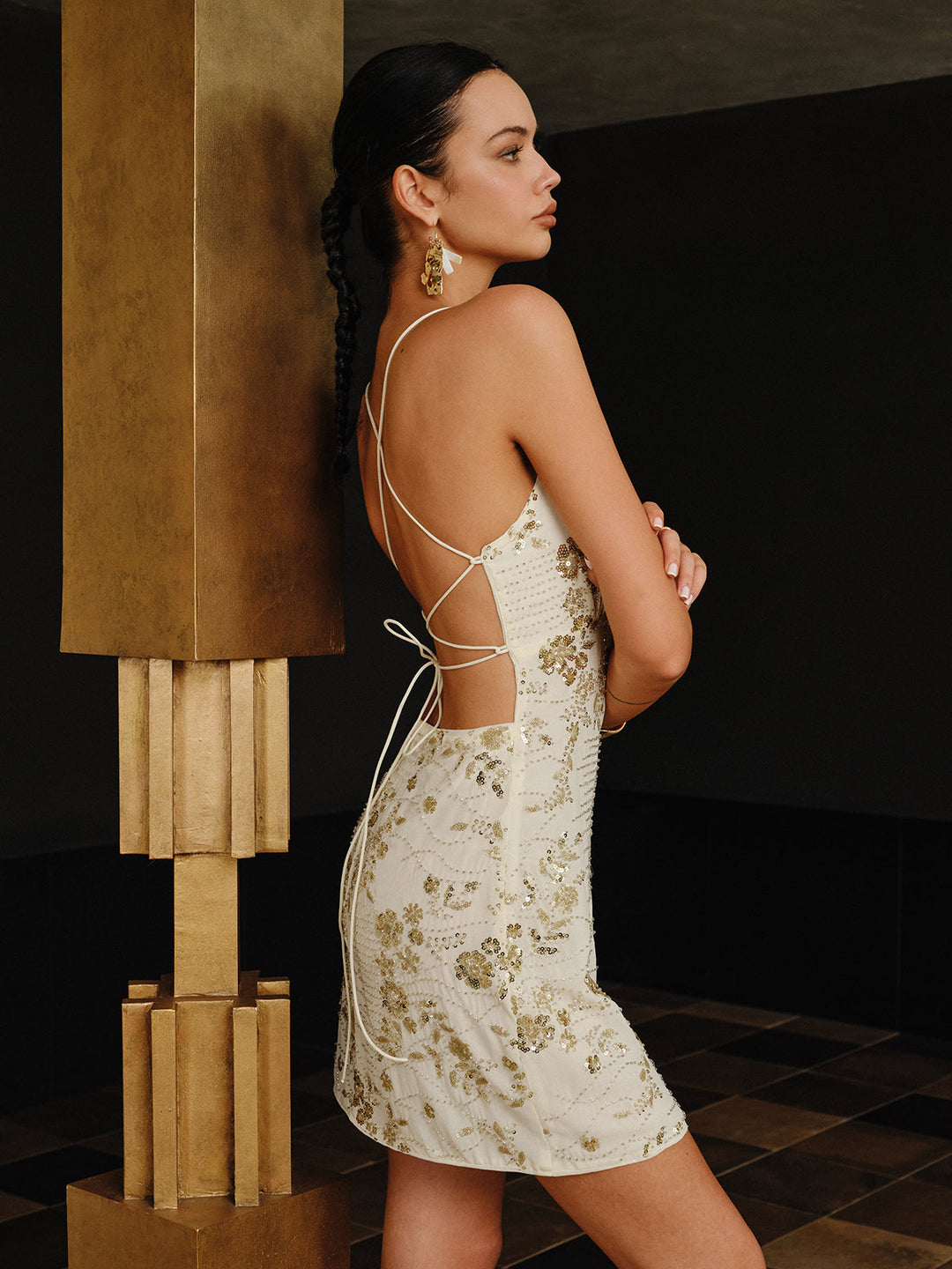 Sequin Cami Dress with Crisscross Back Tie