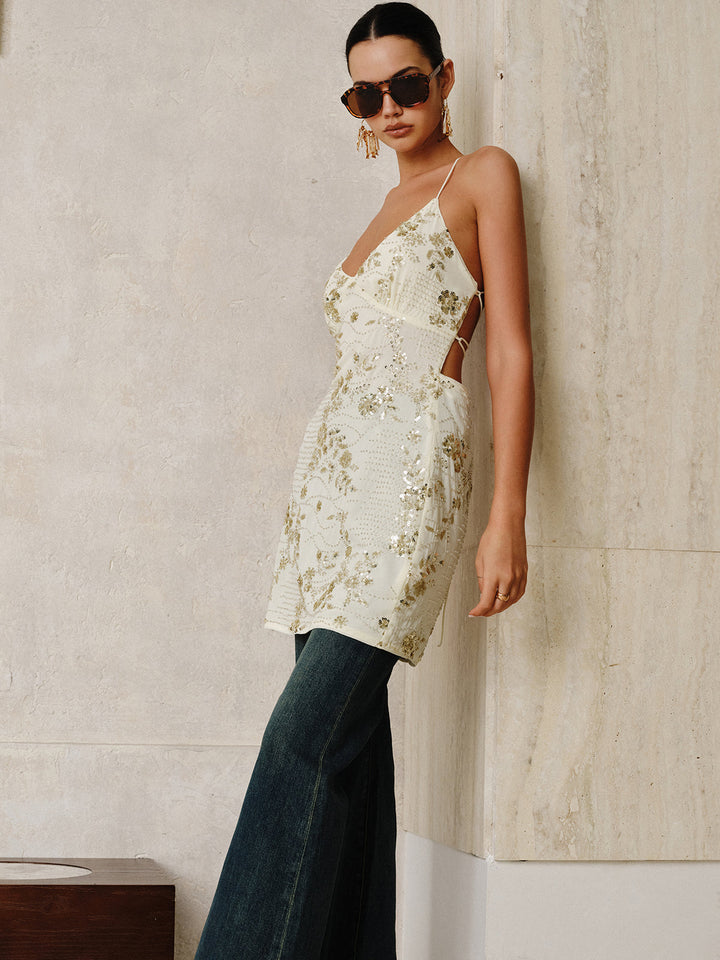 Sequin Cami Dress with Crisscross Back Tie