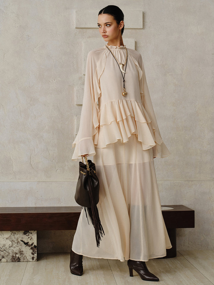 Chiffon Tiered Ruffle Top and Skirt Set