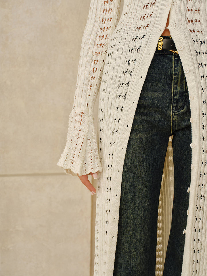 Longline Button Open-Knit Outerwear