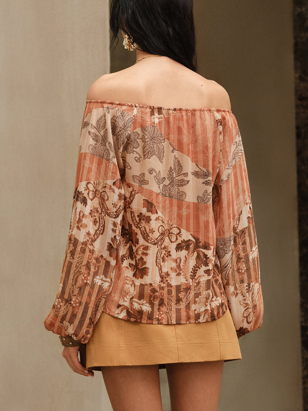 Boho Print Semi-Sheer Chiffon Tie-Front Blouse