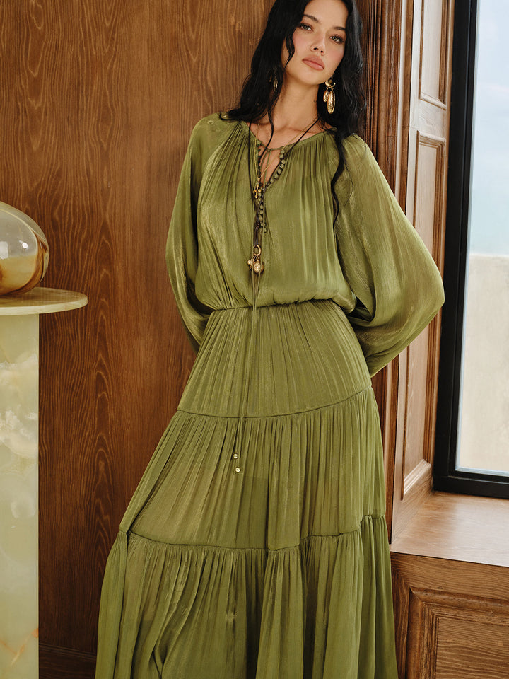 Tiered Maxi Dress Set with Liner