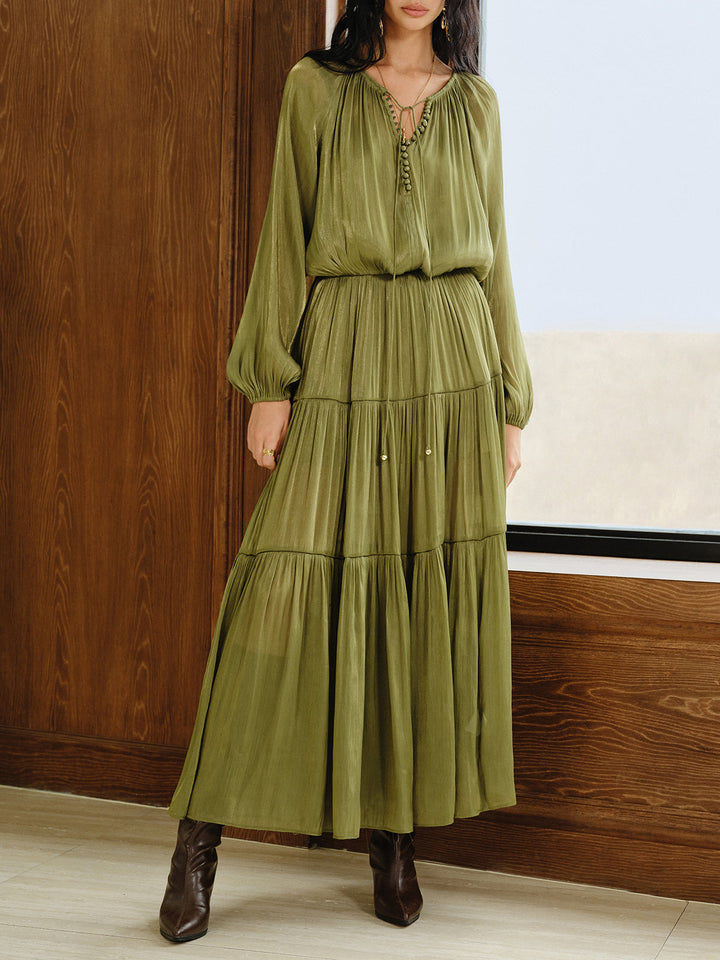 Tiered Maxi Dress Set with Liner