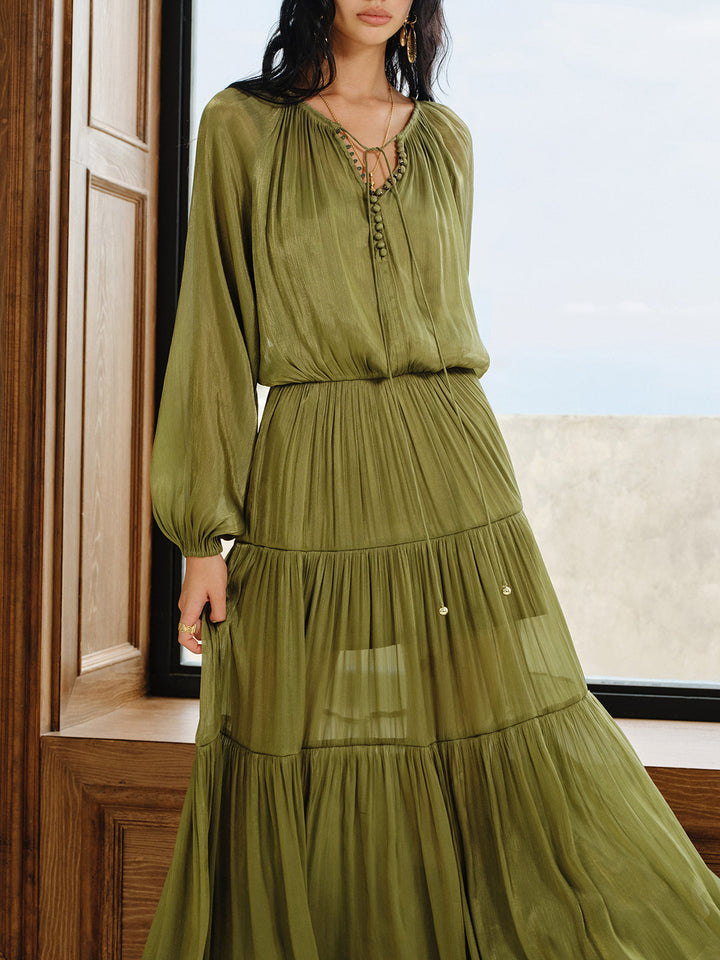 Tiered Maxi Dress Set with Liner