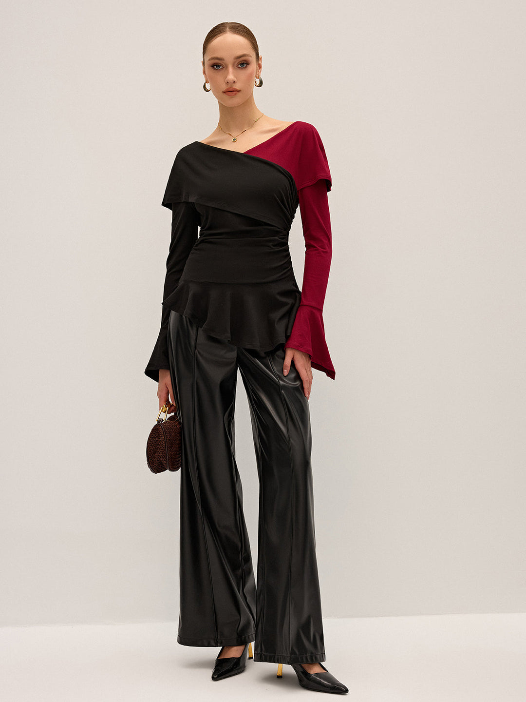 Two-Tone Asymmetric Peplum T-Shirt