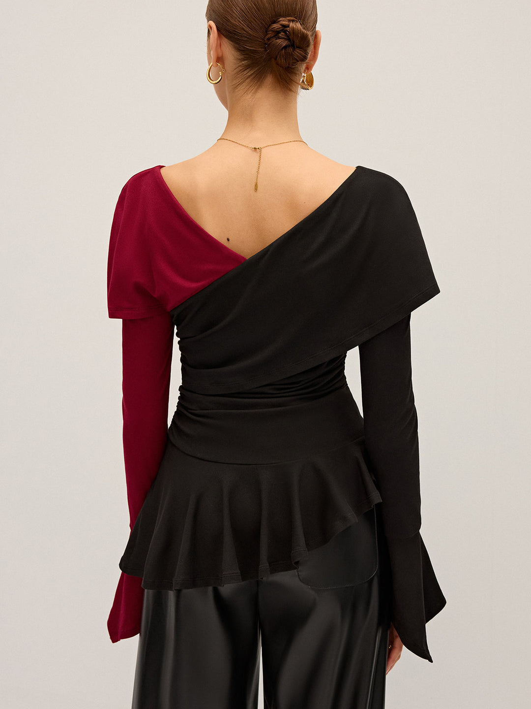 Two-Tone Asymmetric Peplum T-Shirt
