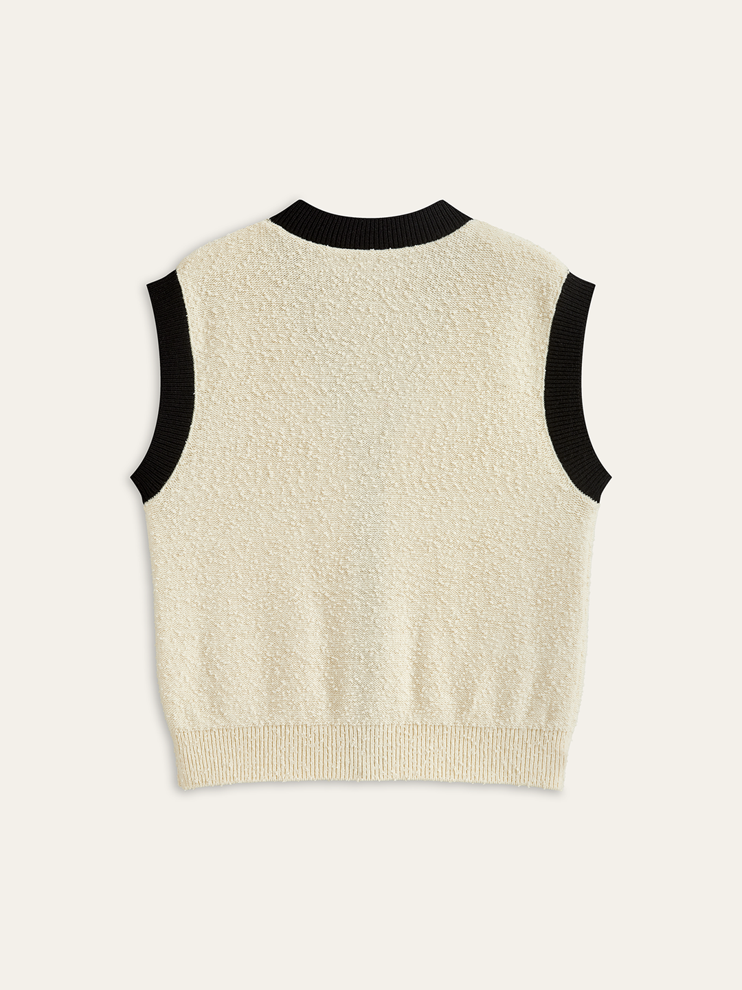 Contrast Trim Metal Button Textured Knit Vest