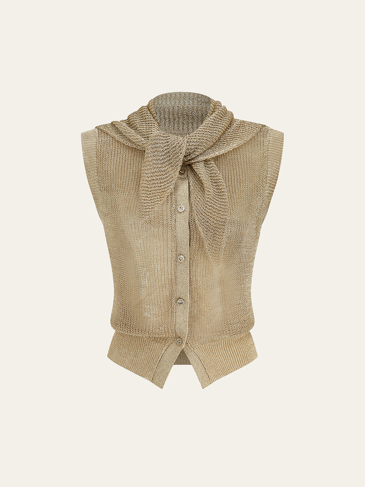 Knit Sleeveless Vest with Scarf