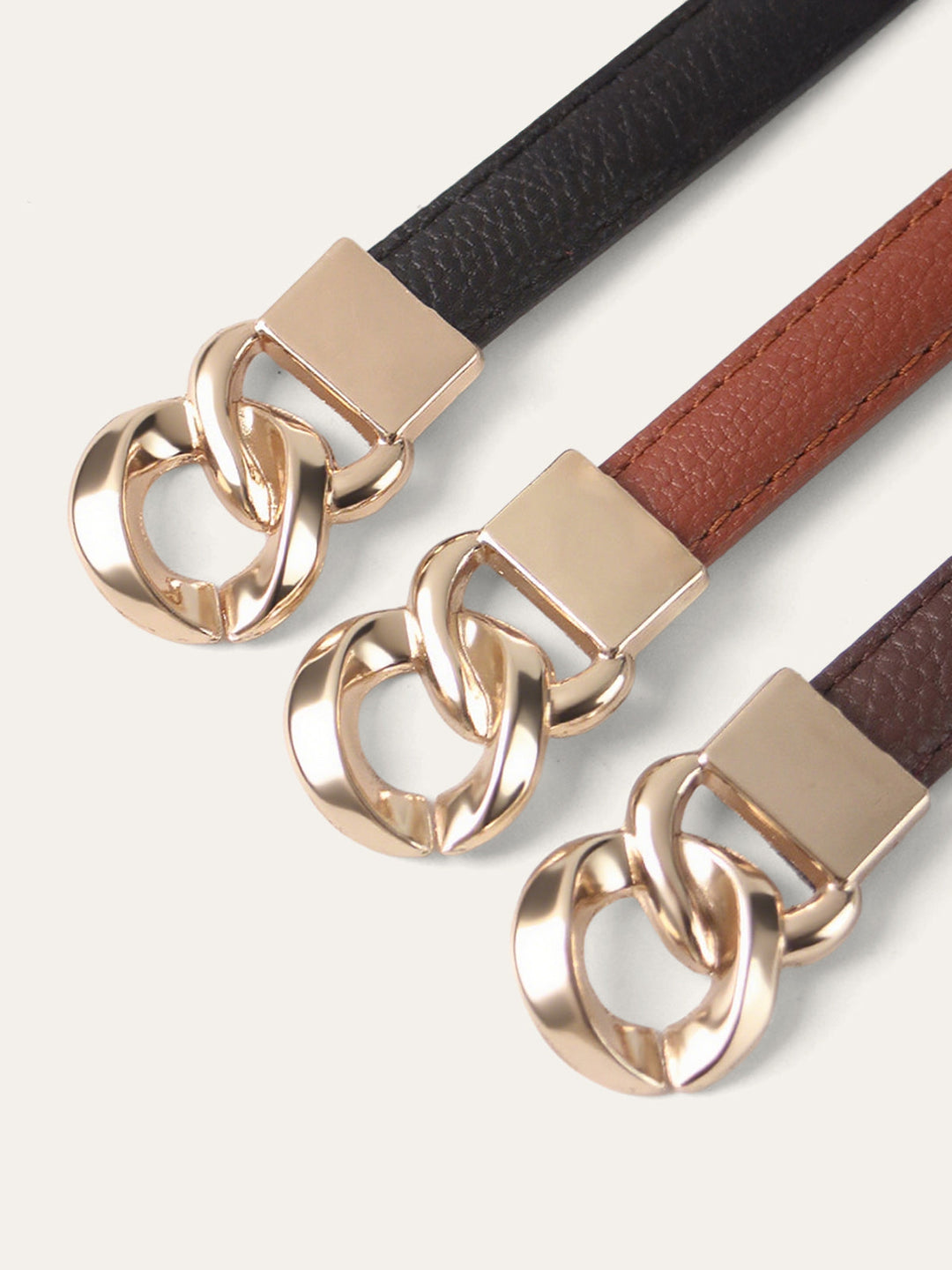 Twisted Buckle PU Leather Thin Belt