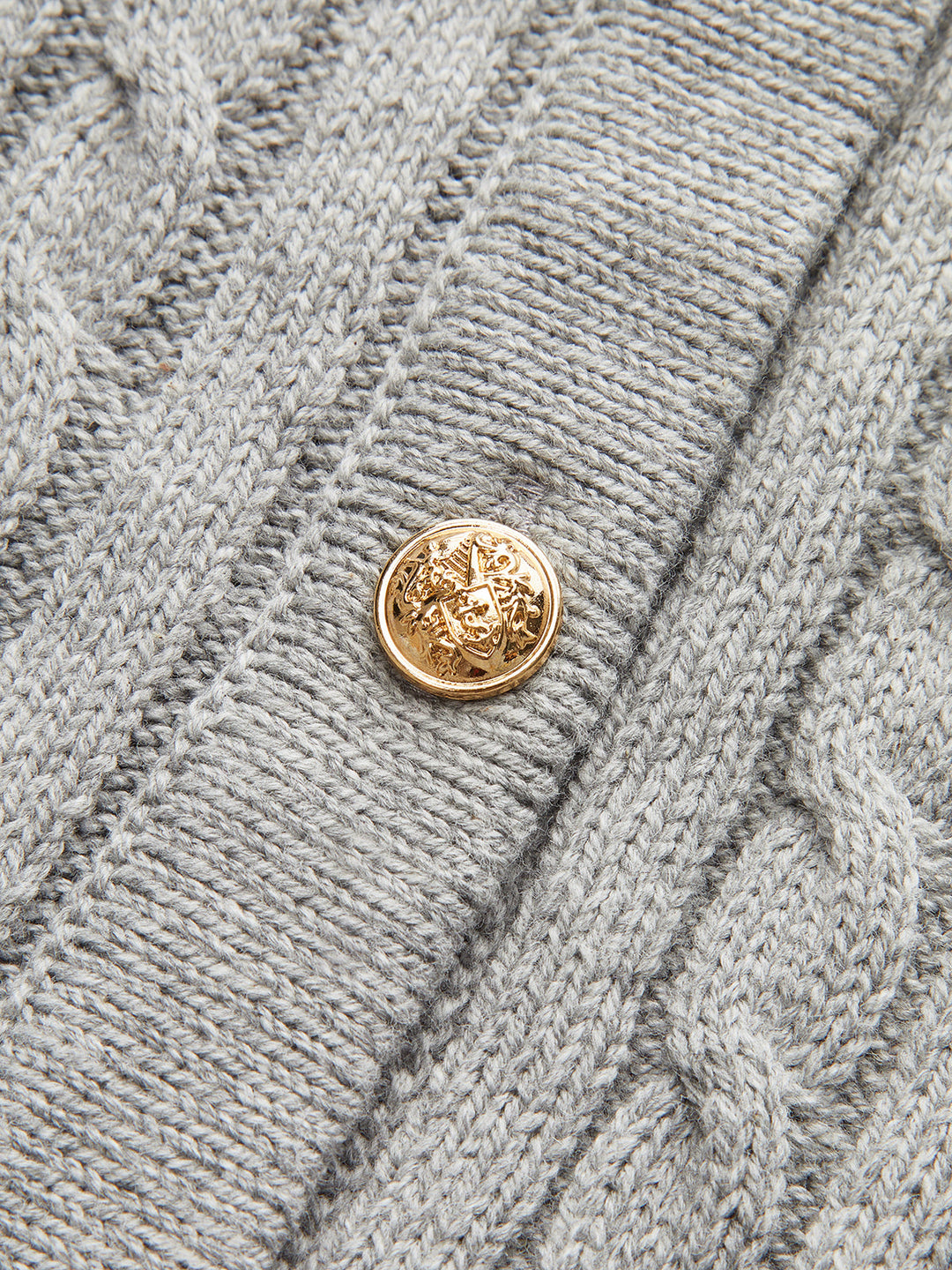 Metal Button Denim Collar Cable-Knit Top