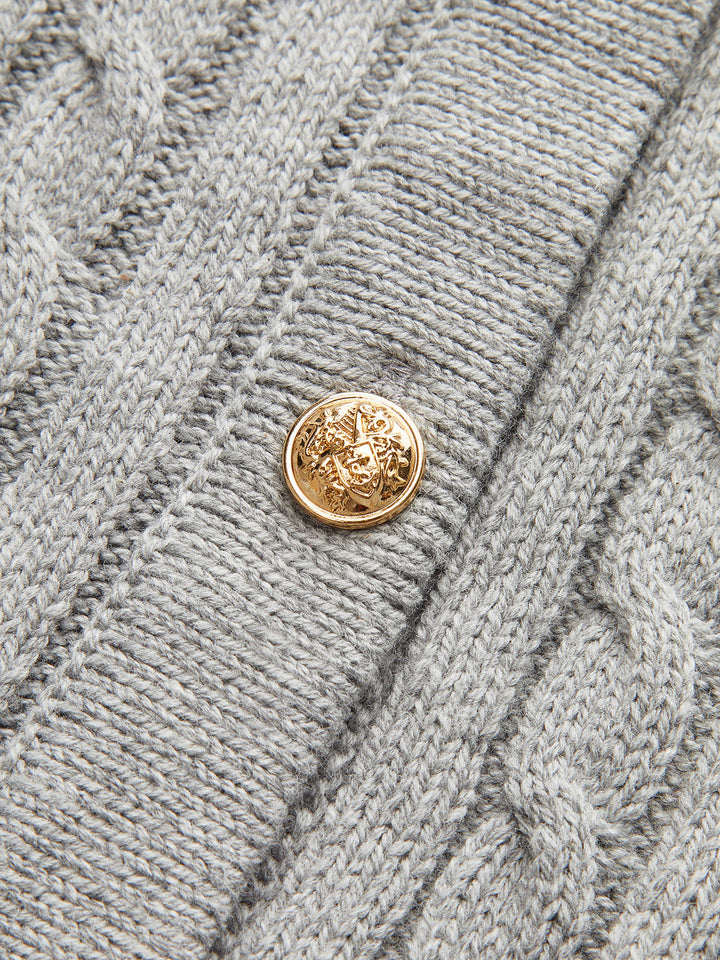 Metal Button Denim Collar Cable-Knit Top