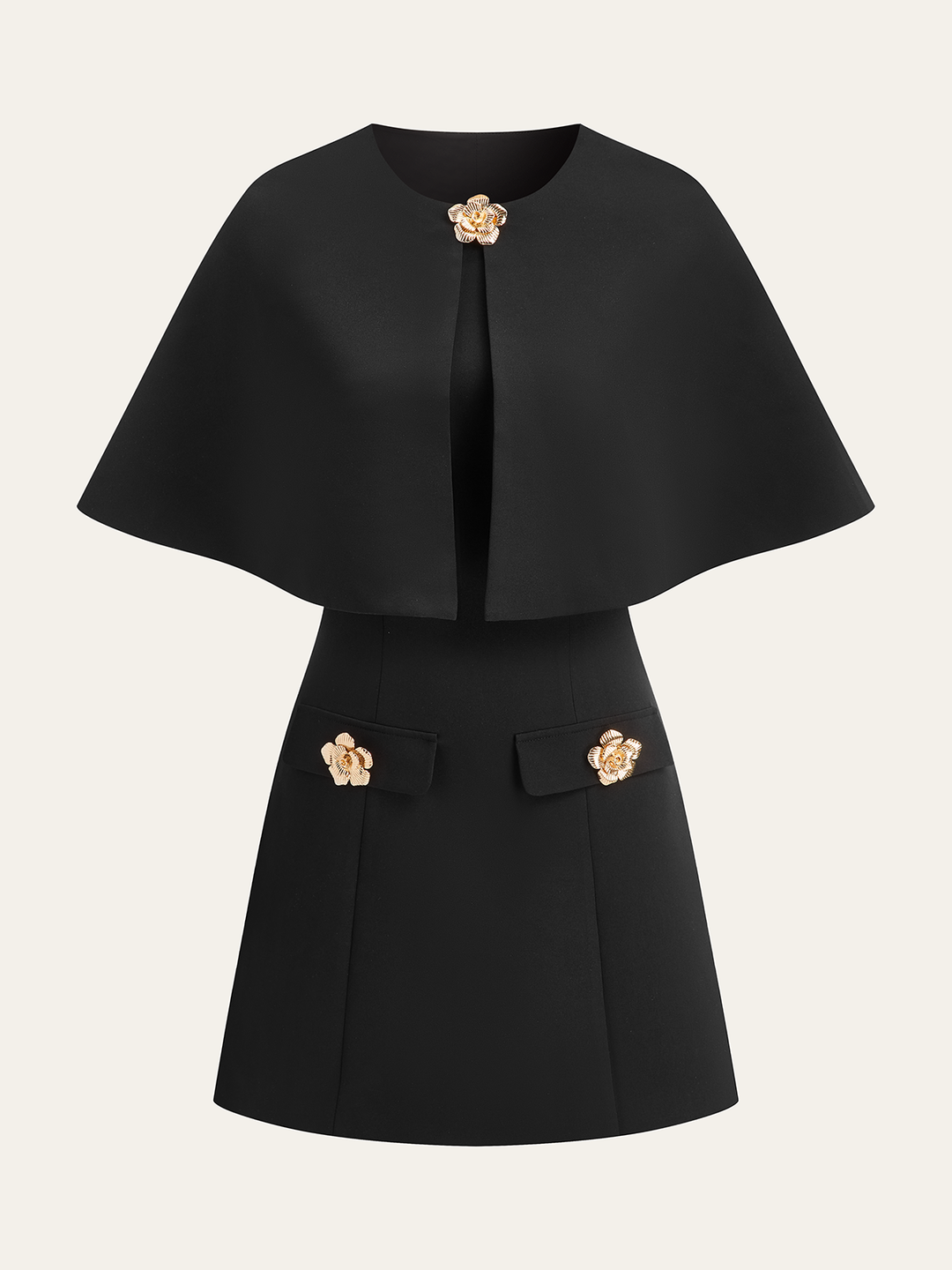 Detachable Cape Metal Floral Detail Dress Set